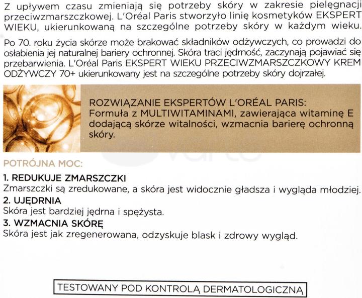 Immagine prodotto L'Oréal Paris L'Oréal Age Specialist Expert Age 70+ crema notte 50ml (50 ml, Crema notte)