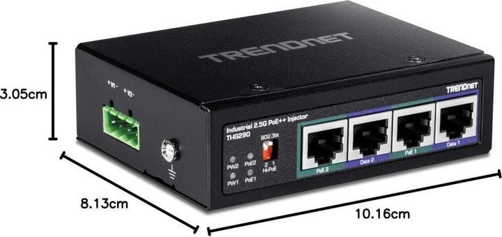 Produktbild Trendnet ti-ig290 poe injector 95w 2-port industrial 2.5g poe (802.3af (PoE), 802.3at (PoE+), 802.3bt (PoE++), 95 W)