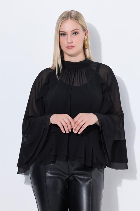 Immagine prodotto Ulla Popken Blusa a mantella di chiffon con collo alto e sciarpetta (50, 52, 54, 56)