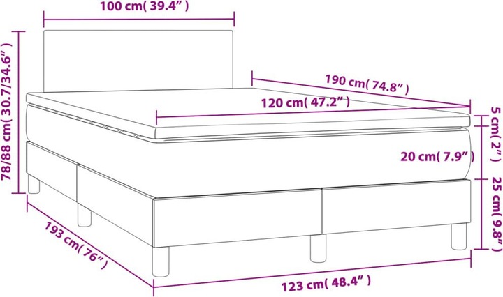 Produktbild VidaXL Bo x springbett mit Matratze & LED 120 x 190 cm Stoff (120 x 190 cm)
