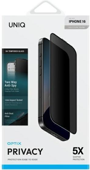 Actual product image Uniq Optix Privacy iPhone 16 6.1" prywatyzujące szkło hartowane z aplikatorem (1 pcs., Apple iPhone 16)