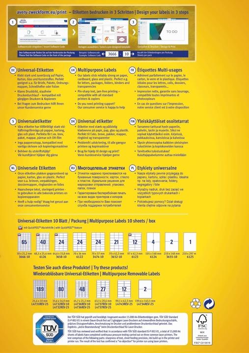 Nutritional values and ingredients Avery QUICKPEEL - Universal labels
