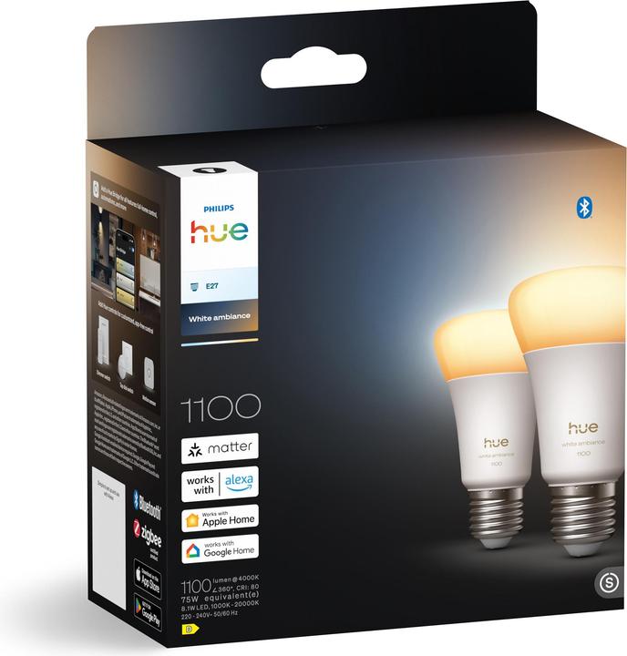 Produktbild Philips Hue White Ambiance (E27, 8.10 W, 1100 lm, 2 x, D)