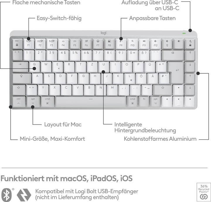 Produktbild Logitech MX Mechanical Mini for Mac (DE, Kabellos)