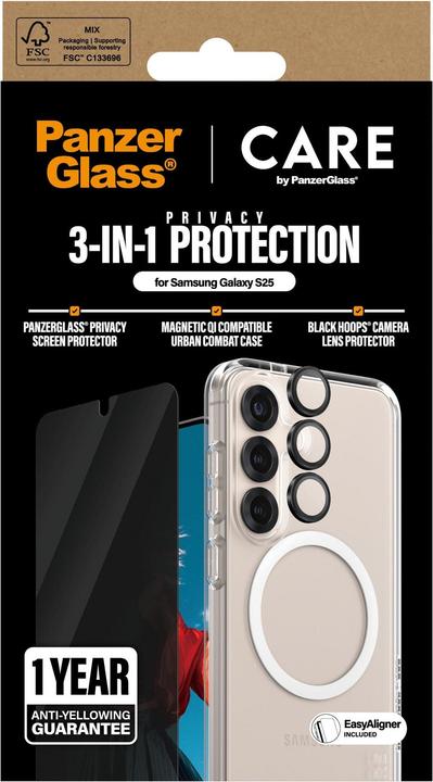 Produktbild PanzerGlass CARE by ® Flagship 3-in-1 Privacy Set Samsung Galaxy S 2025 (1 Stück, Samsung Galaxy S25)