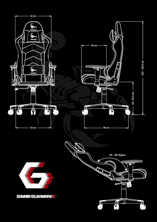 Actual product image Gembird Gaming chair SCORPION juodas mesh red skin accents