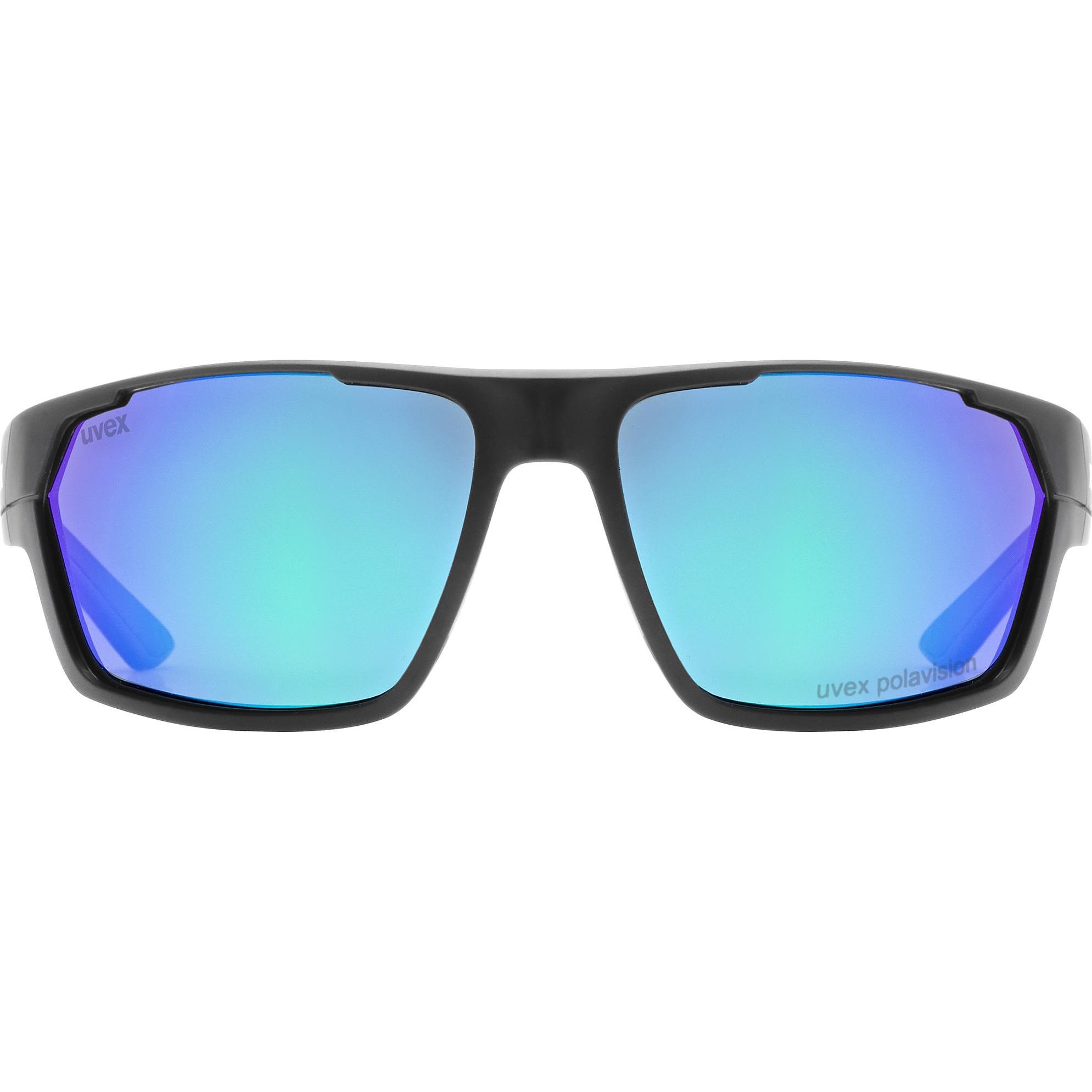 Uvex Sports, Unisex, Sportbrille, sportstyle 233 P (Black Matt (Green), polavision mirror green (S3)), Schwarz