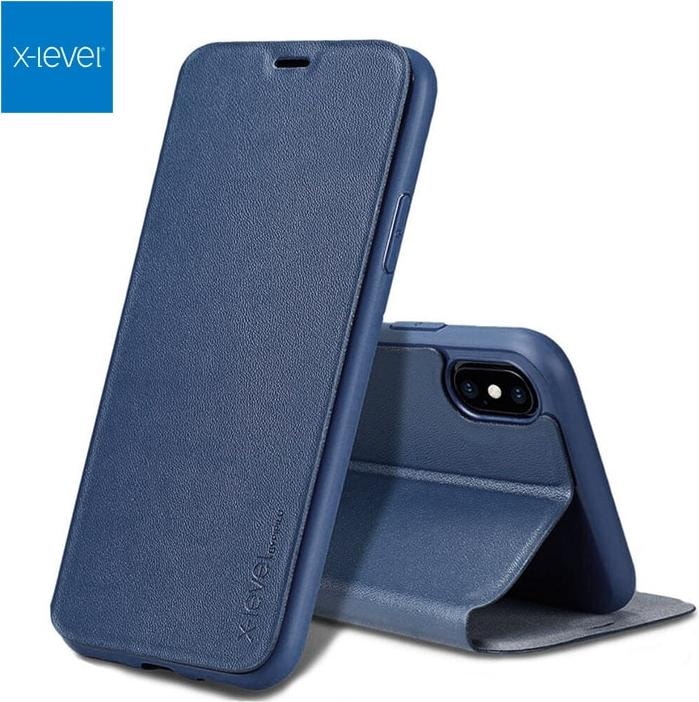 Produktbild X-Level iPhone 11 Pro Max - FIBColor Flip Etui, Kunstleder, 360° Rundumschutz, Dunkelblau (Apple iPhone 11 Pro Max)