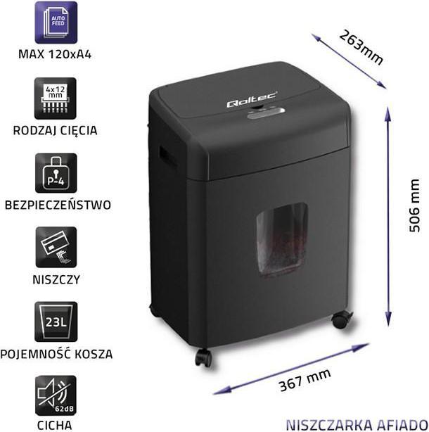 Produktbild Qoltec 50326 AFIADO shredder with an automatic paper feeder Micro cut 23L (Microschnitt)