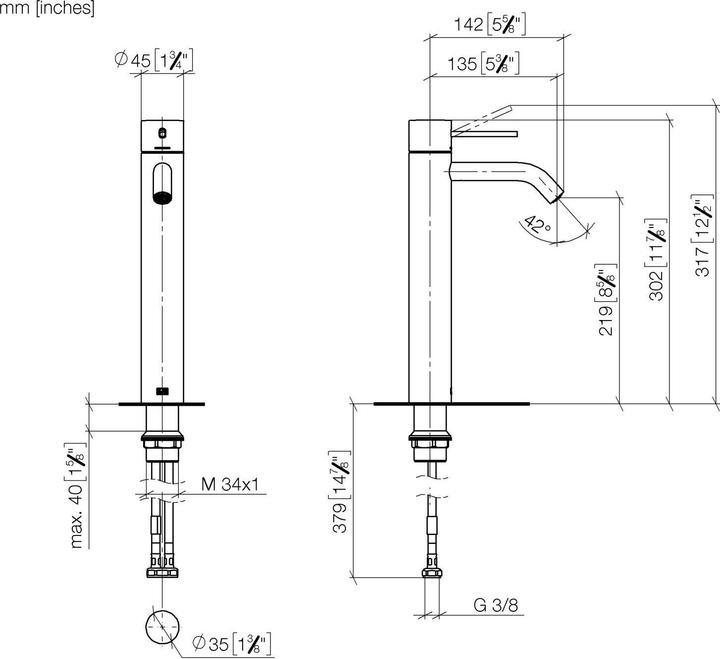 Produktbild Dornbracht META SLIM Waschtisch-Einhandbatterie, erhöhter Standfuss, ohne Ablaufgarnitur, Ausladung