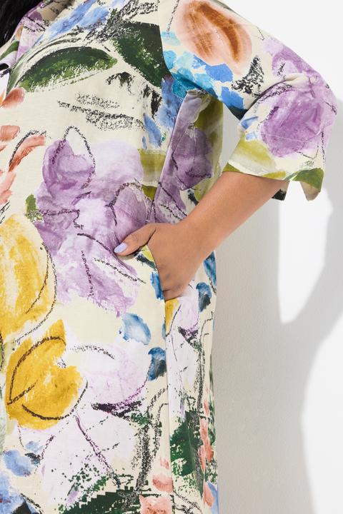 Produktbild Ulla Popken Leinenmx-Kleid, A-Linie, V-Ausschnitt, 3/4-Arm, Taschen (56)