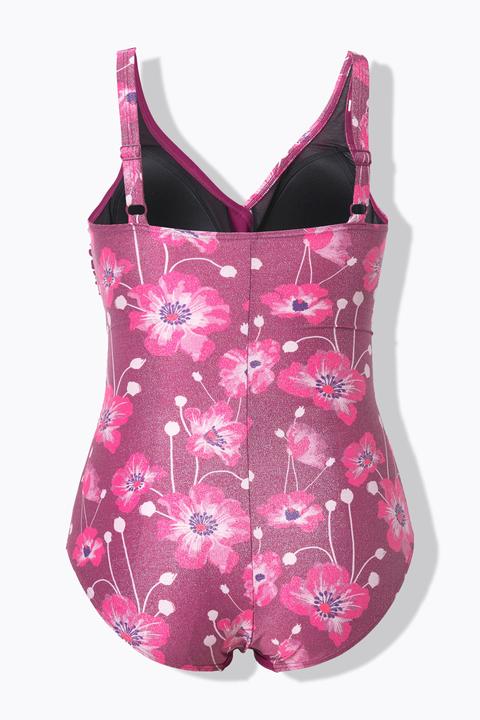 Produktbild Ulla Popken Badeanzug, Glitzerblüten, Wickeloptik, Softcups, recycelt (50)
