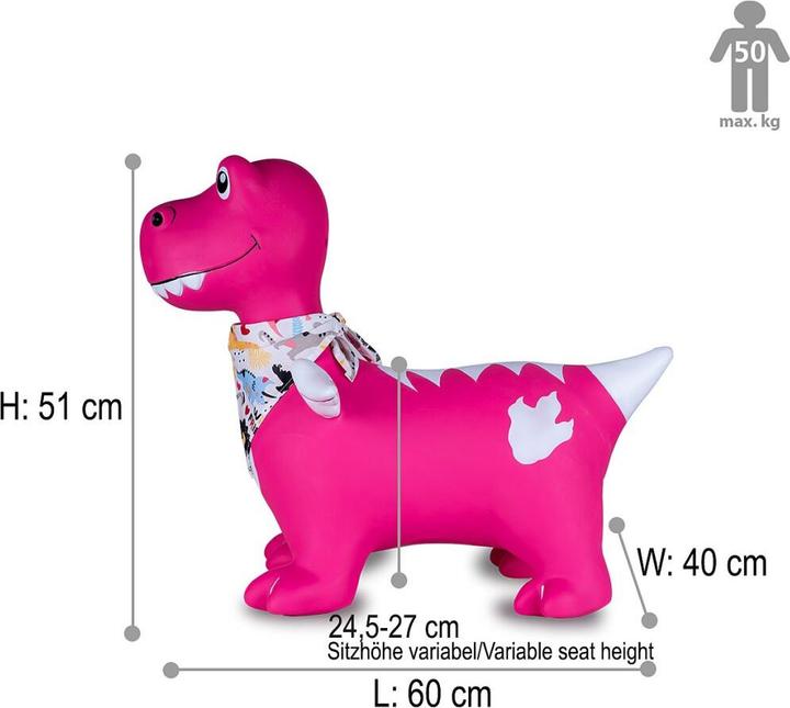 Produktbild P!nk Hüpftier Dino mit Flügel HoppyDoo pink mit Pumpe