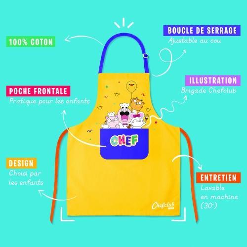 Produktbild Chefclub Kids Apron - Cooking Baking Apron - One Size - Adjustable - 100% Cotton - Yellow (One Size)