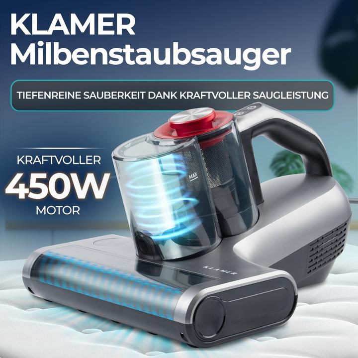 Produktbild KLAMER Milbenstaubsauger mit UV-Licht, Leistungsstarker 18kPa & 450W Milbensauger mit Milben-Se…