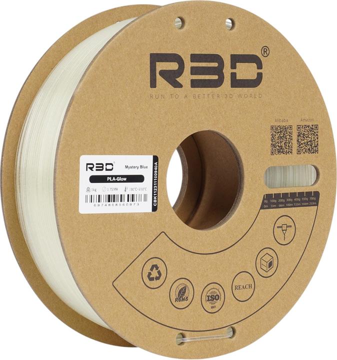 Produktbild R3D PLA Glow in the Dark Mystery Blau Filament 1.75mm 1Kg (PLA, 1.75 mm, 1000 g, Blau)