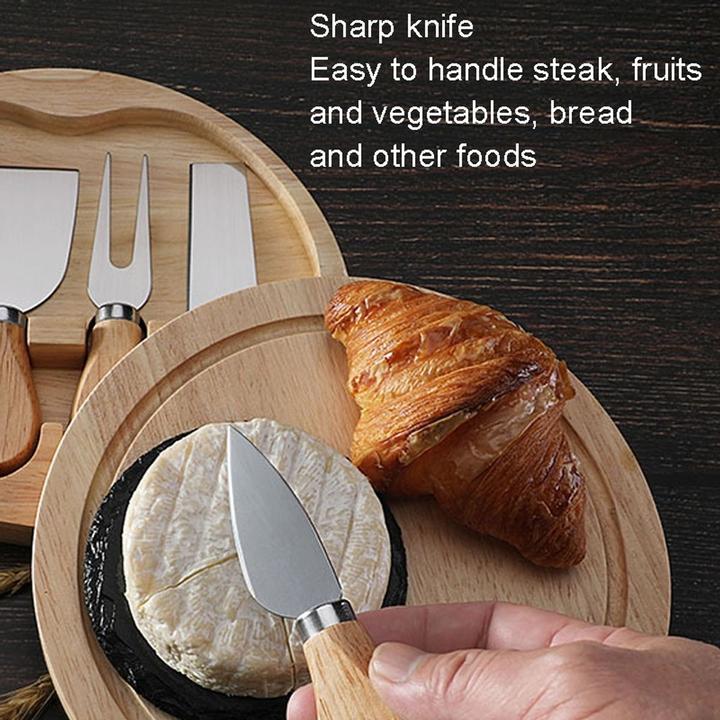 Actual product image 4-piece cheese board rotating cheese cutting board oak cheese board with cheese knife set