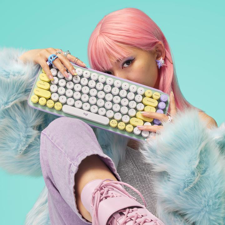 Produktbild Logitech Pop Keys, Mini, RF Wireless + Bluetooth, Mechanischer Switch, QWERTY, Mintfarbe, Violett, W (Eng. Int.)