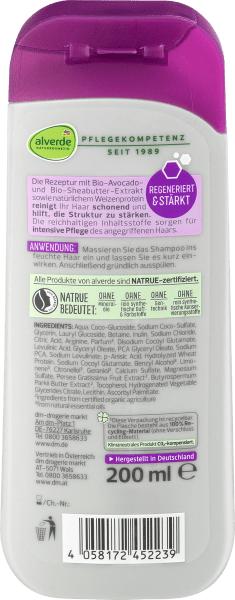 Produktbild dm alverde Shampoo Repair Bio-Avocado, Bio-Sheabutter (200 ml, Flüssiges Shampoo)