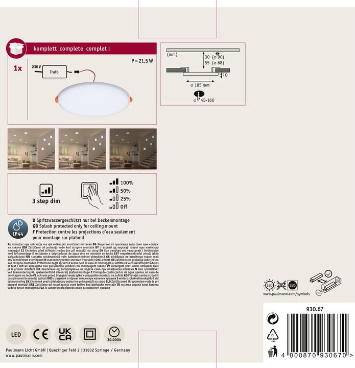 Produktbild Paulmann Einbaupanel Veluna VariFit (1900 lm)