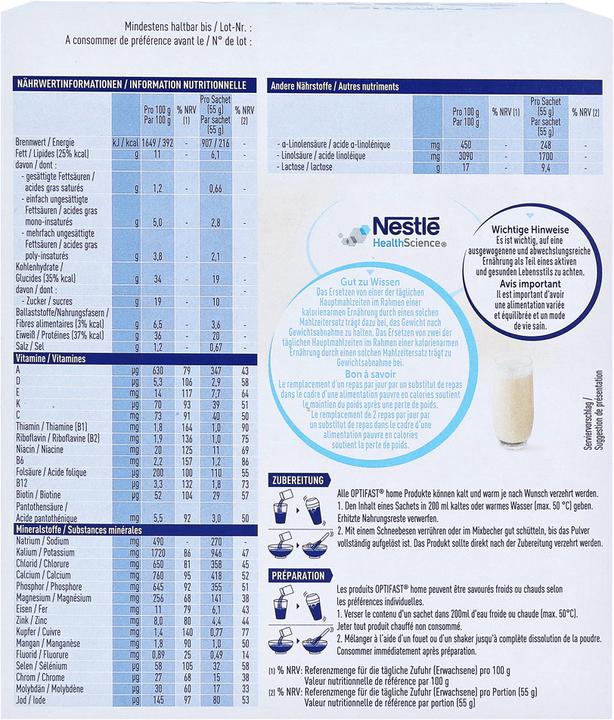Nährwerte und Zutaten Optifast Starter-Pack (26 Stk., Pulver, 1779 g)