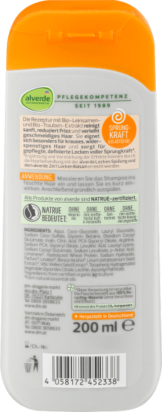 Produktbild dm alverde Shampoo Locken Bio-Leinsamen, Bio-Traube (200 ml, Flüssiges Shampoo)
