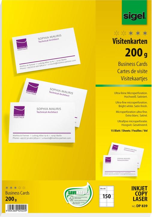 Immagine prodotto Sigel MP Visitenkarten (200 g/m², 150 x, A4)