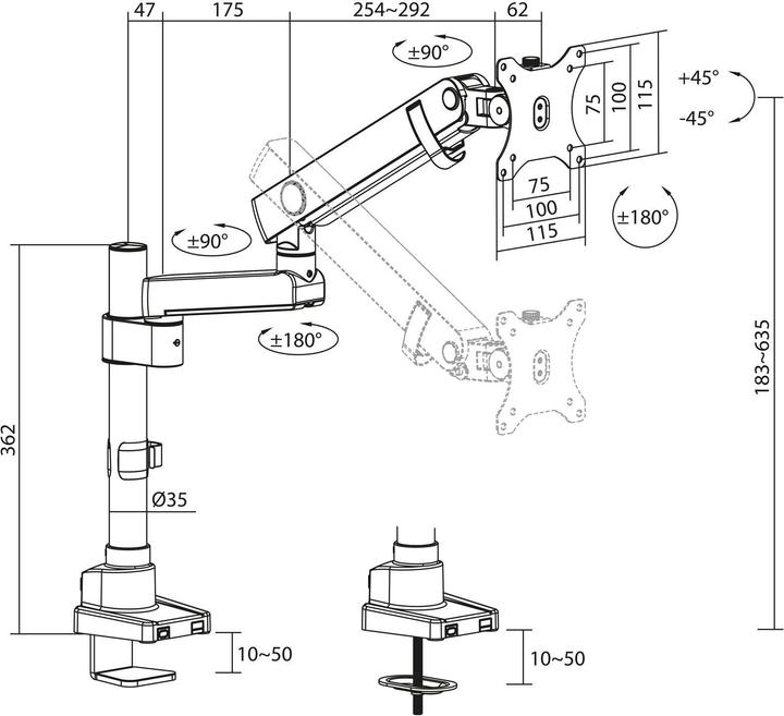 Actual product image ACT Single monitor arm office solid pro with mechanical spring (Table, 40", 12 kg)