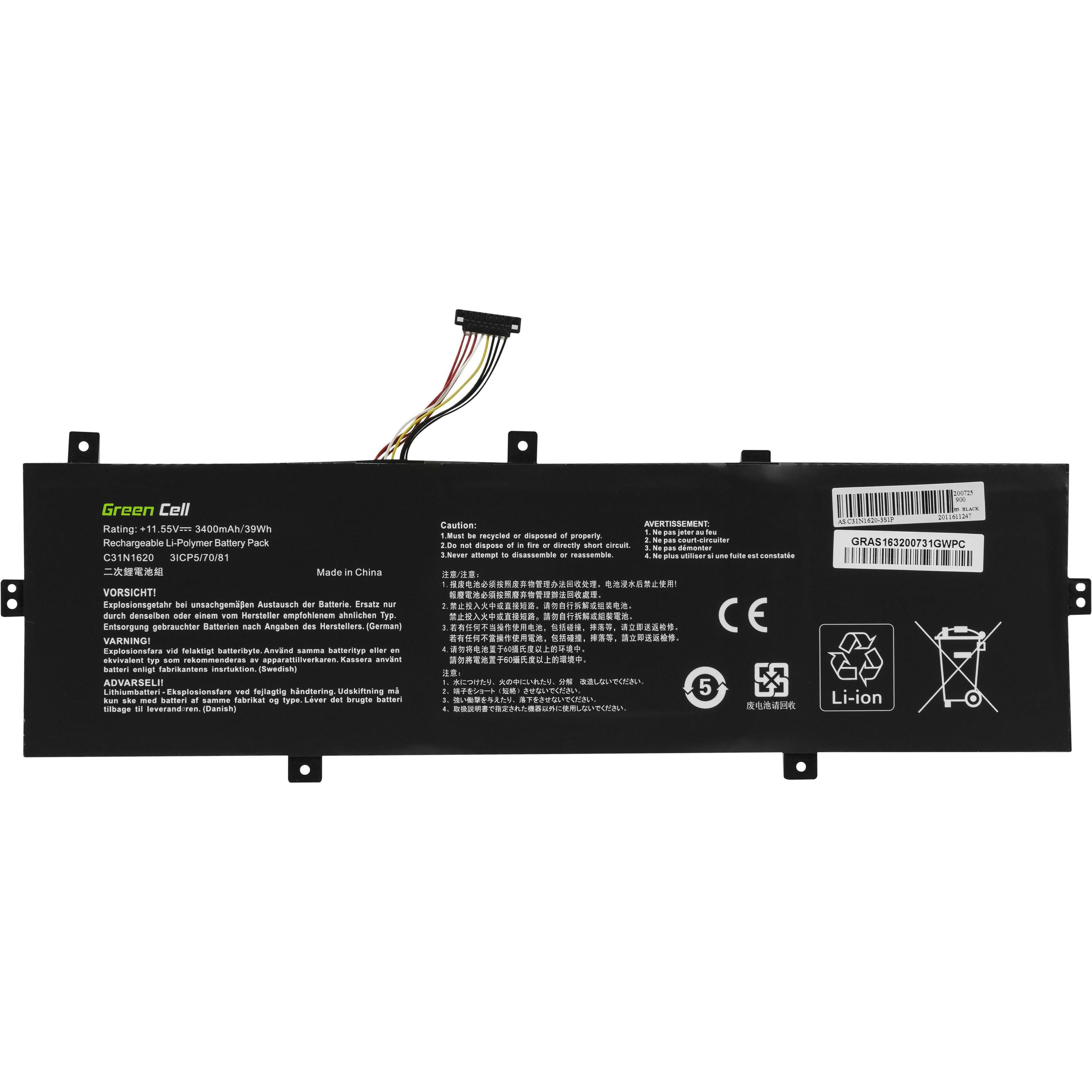 ASUS C31N1620 (3 Zellen, 3400 mAh), Notebook Akku, Grün