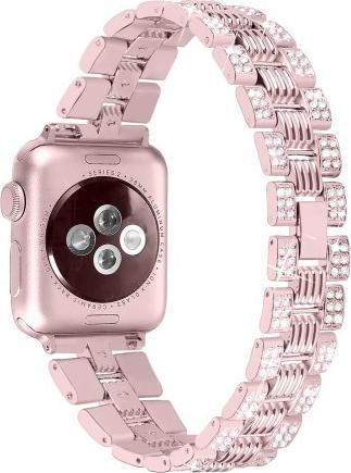 Produktbild Cover-Discount Apple Watch 42/44/45mm - Edelstahl mit Strass Armband rosa (42 mm, 44 mm, 45 mm, Edelstahl)