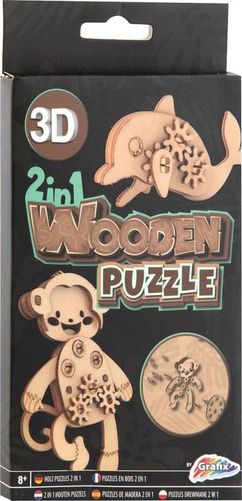 Produktbild Grafix 2-in-1-Holzbausatz 3D-Puzzle - Delphin und Affe (1 Teile)