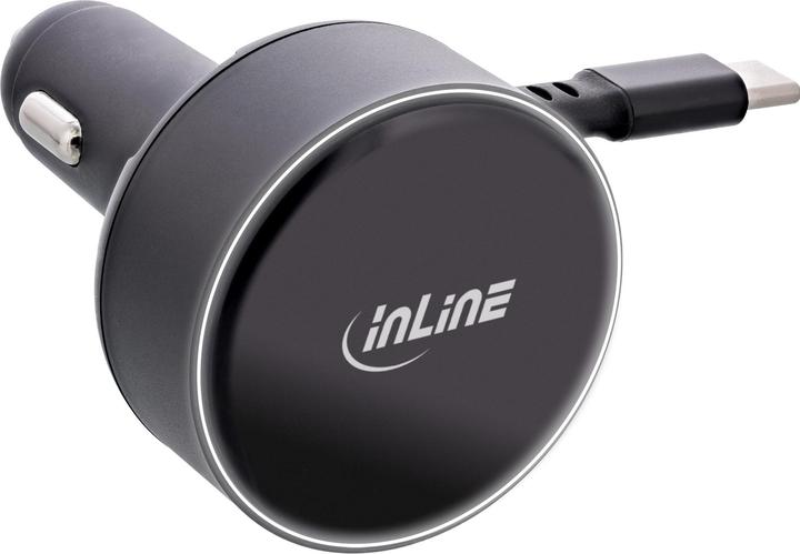 Produktbild InLine ® Dual USB-C KFZ Stromadapter 12/24V, ausziehbares Kabel + Buchse, 75W