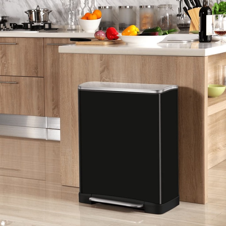 Produktbild EKO Tretmülleimer E-Cube 50 L Schwarz matt Edelstahl mit gedämpft schliessendem Deckel und Kunststof (50 l)