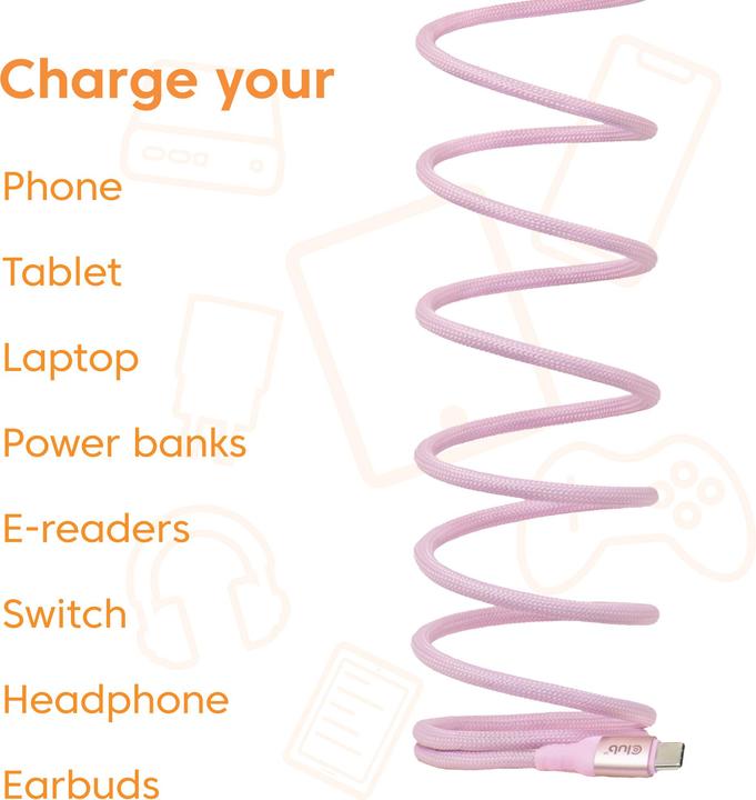Actual product image Club 3D Club3D Lifestyle USB-C Magnetisches Kabel 240W 2m rosa St/St (2 m, USB 2.0, 240 W)