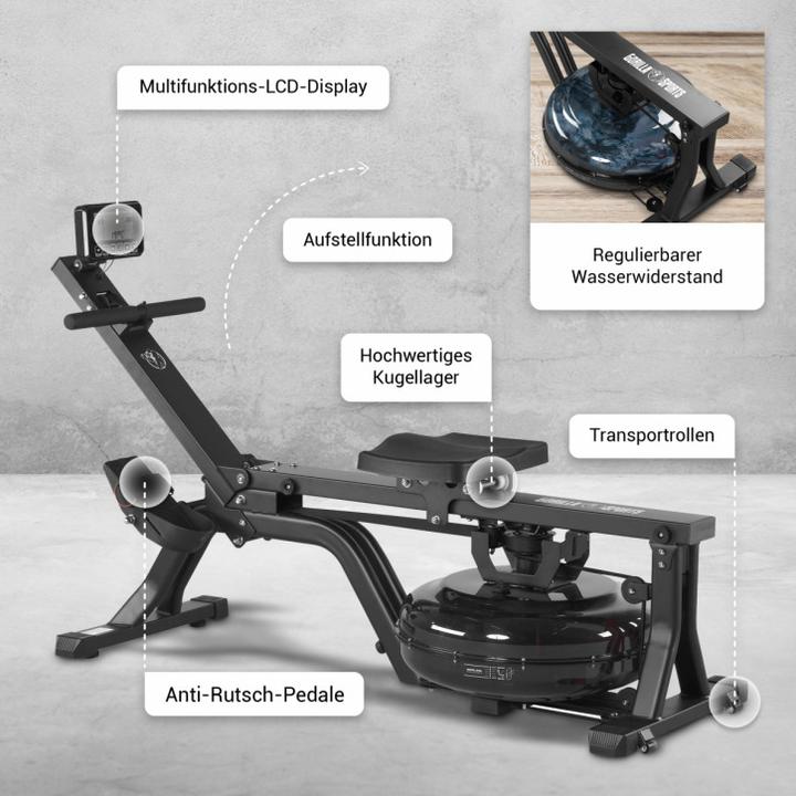 Actual product image Gorilla Sports Water rowing machine with training computer