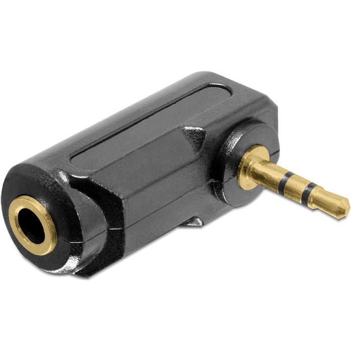 Delock Adattatore jack audio 3,5 mm 3 pin maschio > femmina angolato, Adattatore audio, Nero