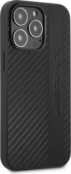 Immagine prodotto Mercedes-Benz Custodia PC/TPU con striscia in pelle grigia effetto carbonio e logo stampato a caldo (Apple iPhone 13 Pro Max)