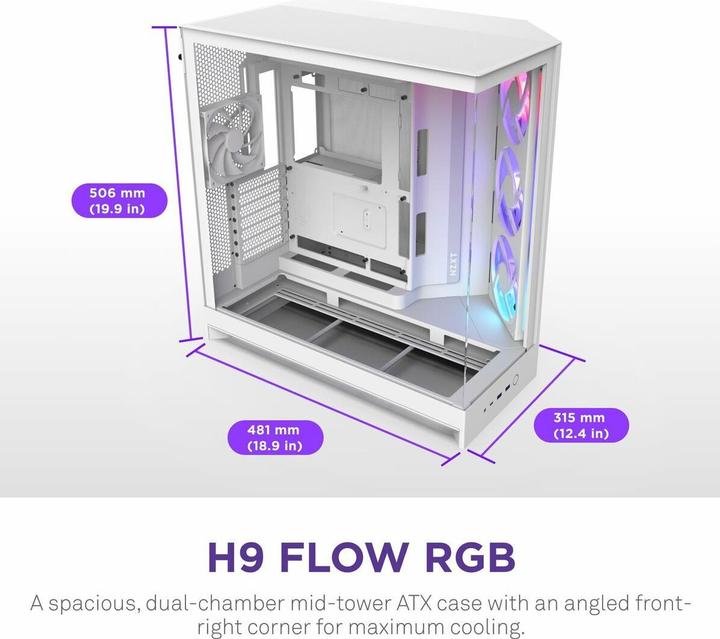 Immagine prodotto NZXT H9 Flow RGB (2025) (ATX, E-ATX, mATX, Mini-ITX)