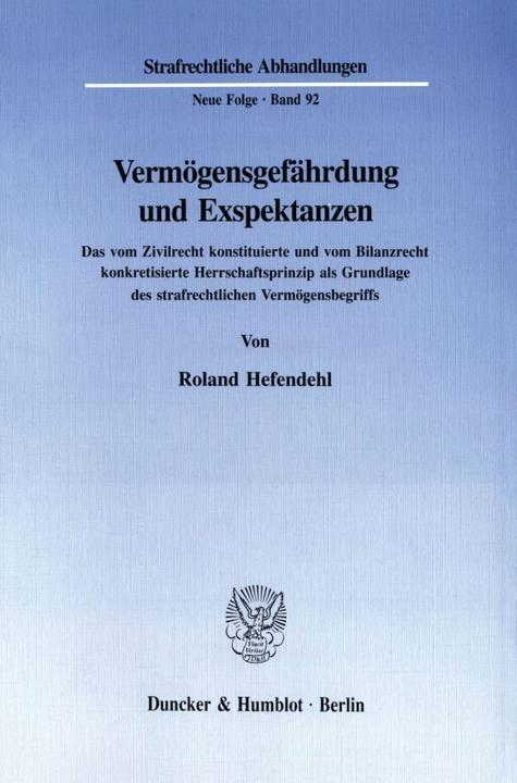Produktbild Vermögensgefährdung und Exspektanzen (Roland Hefendehl, 1994)