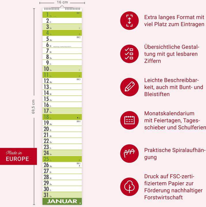 Produktbild Supermemo Kalender 2026 (17 x 85 cm, Harter Einband, Deutsch)