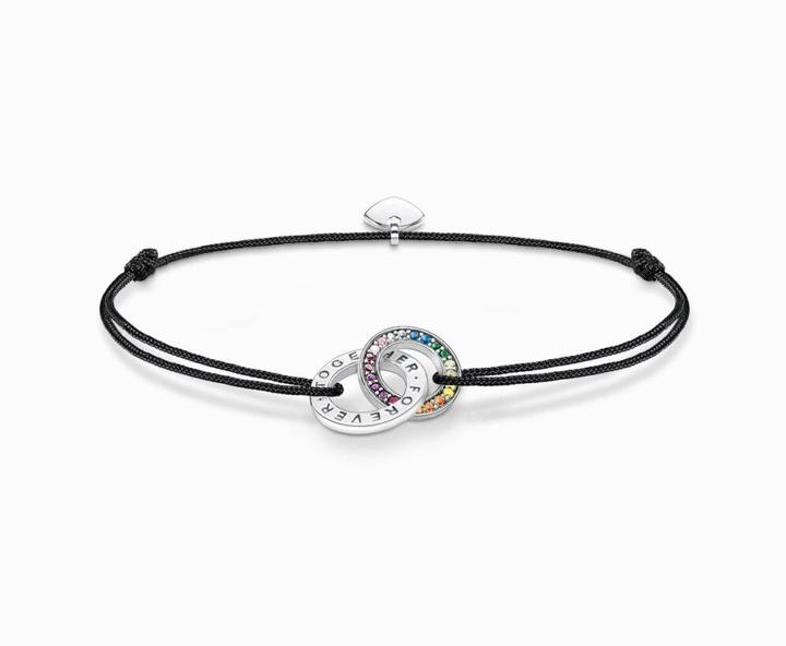 Image du produit Thomas Sabo Bracelet textile noir avec deux anneaux de pierres colorées argent noirci (22 cm, Argent 925, Textile)