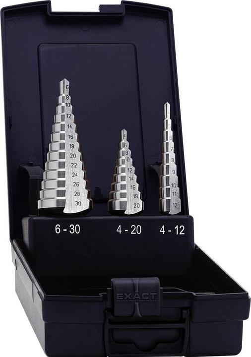 Actual product image Exact HSS step drill bit set 3 pieces 6 (4 - 12, 4 - 20, 6 - 30)