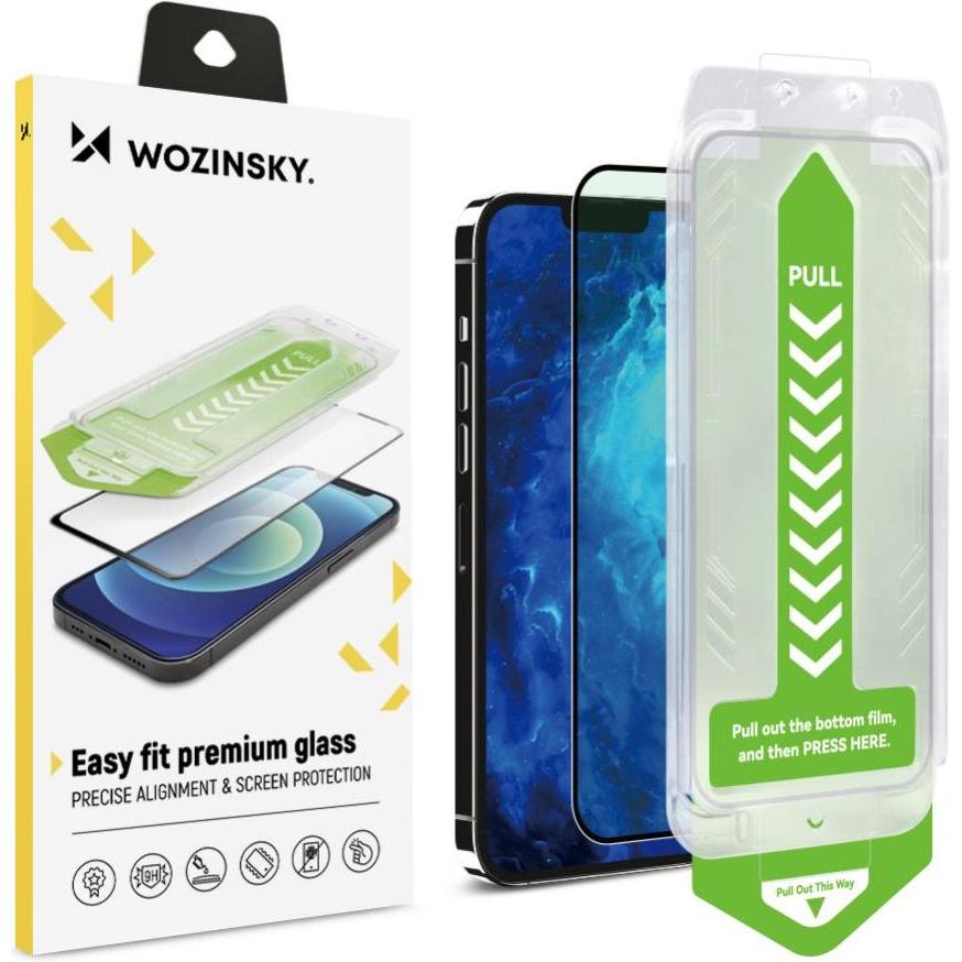 Wozinsky 9H tempered glass with mounting frame for iPhone 15 Premium Glass - black (1 Stück, Apple iPhone 15), Smartphon...