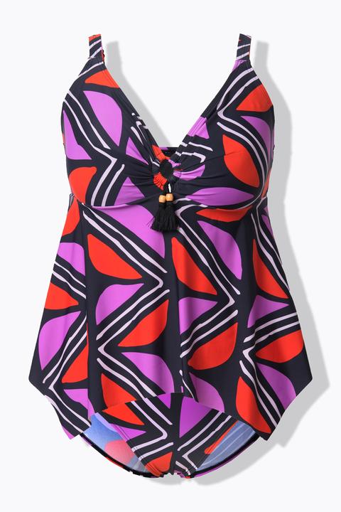 Actual product image Ulla Popken Geometric Print Pointed Hem Tankini Set (Single pack)