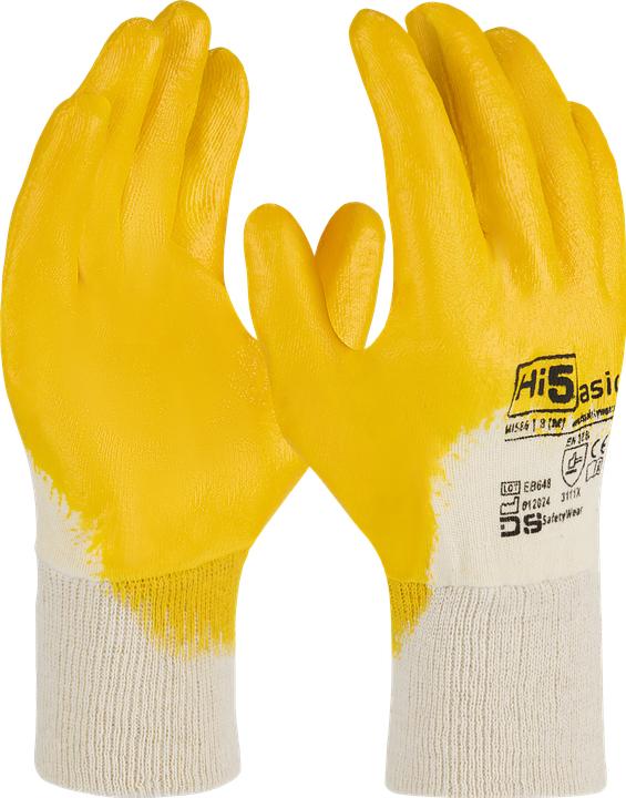 Actual product image Hi5 Nitrile gloves, half dipped with knitted cuff in yellow/white (11)