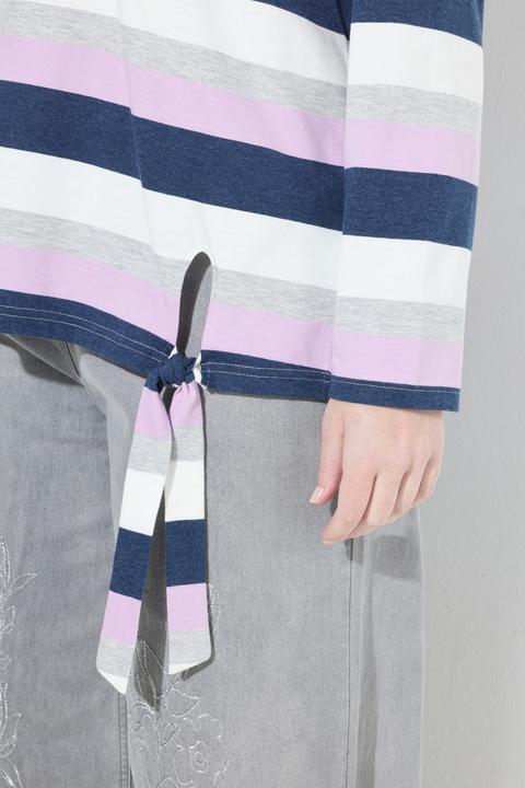 Produktbild Ulla Popken Ringelshirt, Saumknoten, V-Ausschnitt, Langarm (42, 44)