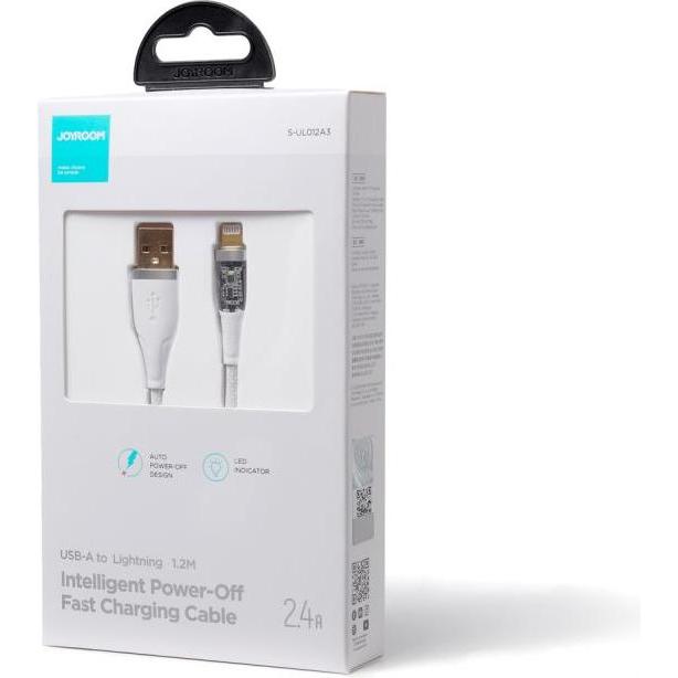 Thumbnail - Joyroom S-UL012A3 Intelligent Power-Off Fast Charging Cable USB-A to Lightning 2.4A 1.2m-White (1.20 m), USB Kabel