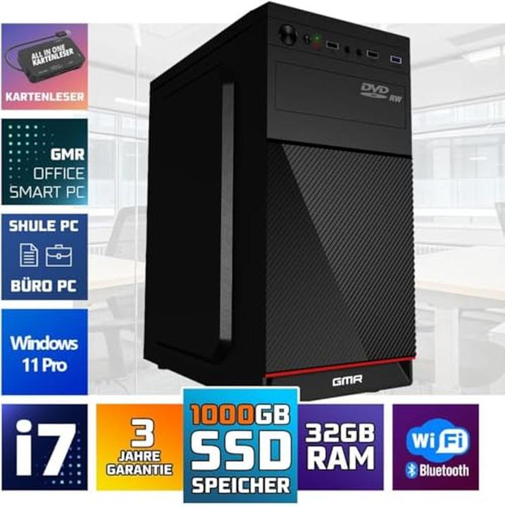 Actual product image GMR Intel Core i7 Multimedia PC with 32GB RAM, 1TB SSD, DVD+RW, USB 3.0, WiFi, Windows 11 Pro (32.77 GB, 1000 GB)