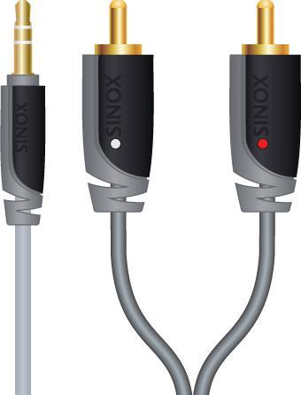 Produktbild Sinox 10m 3.5mm/RCA, 3.5mm, Male, 2 x RCA, Male, 10 m, Grey (10 m, 3.5mm Klinke (AUX))