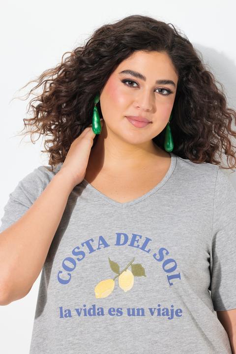 Produktbild Ulla Popken Jerseykleid, Zitronen, A-Linie, V-Ausschnitt, Halbarm (42, 44)